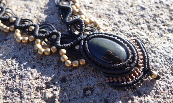 Golden Obsidian Macrame Necklace | Temple Design