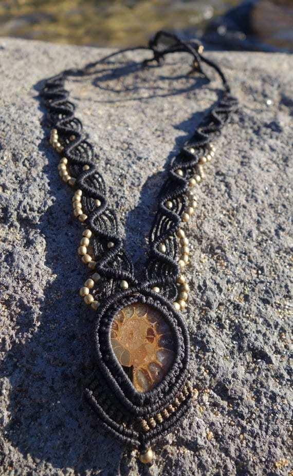 Ammonite Fossil Macrame Necklace | Temple Design - Manifestie