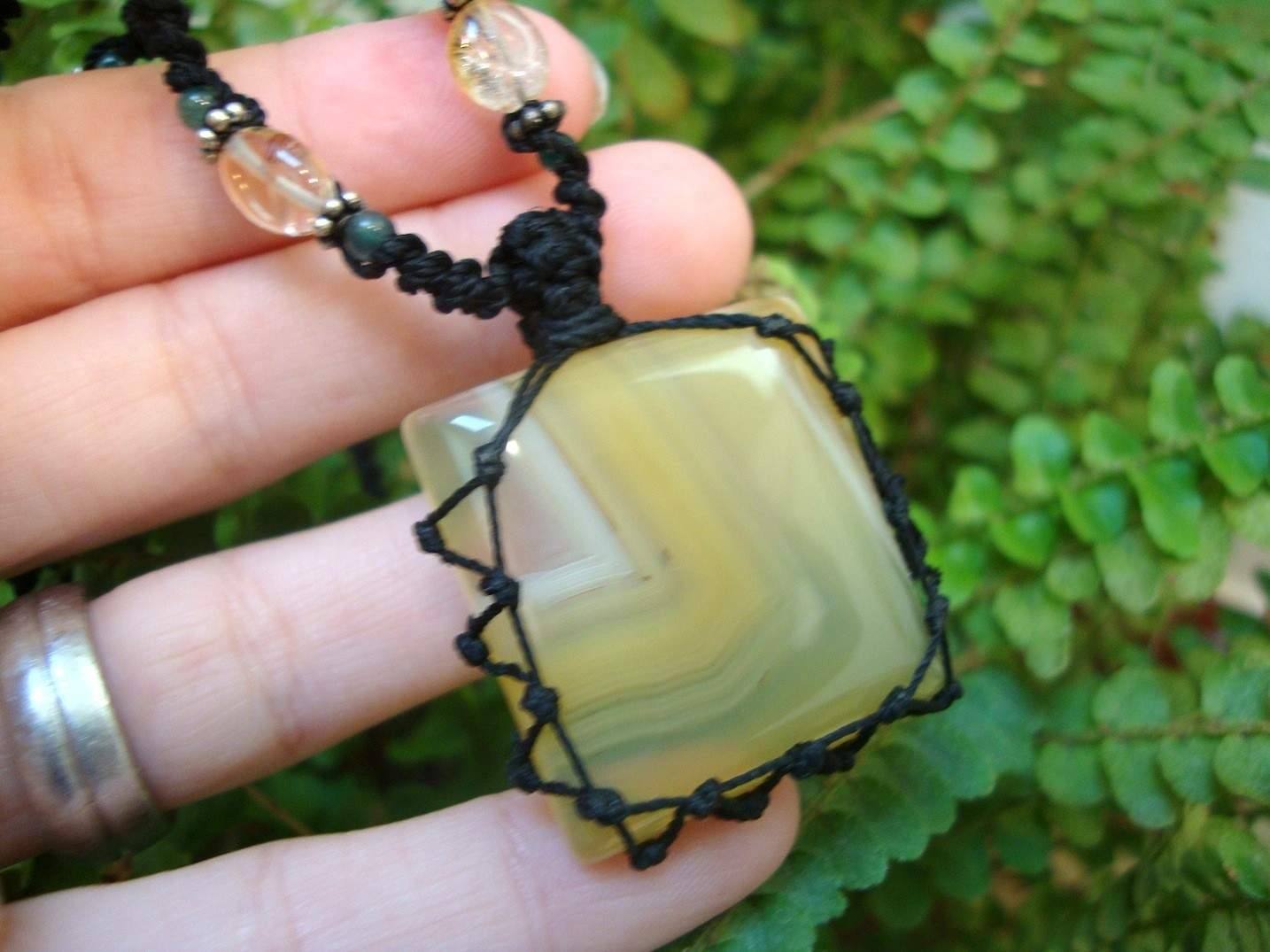 organic CHALCEDONY macrame Necklace – Your Stone for HARMONY – metaphysical healing crystal - Manifestie
