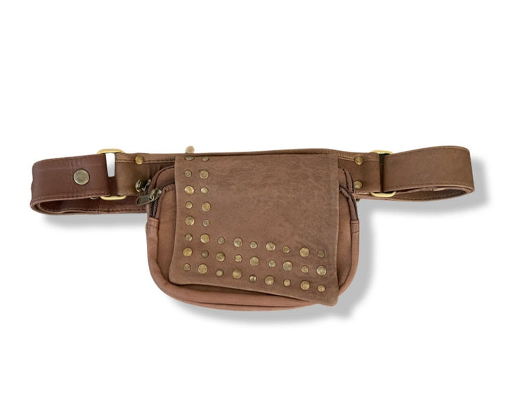 Genuine Leather Utility Pocket Belt | Studded | travel belt, fanny pack, vendor belt, festival belt, burning man, ren fair, dog walker bag