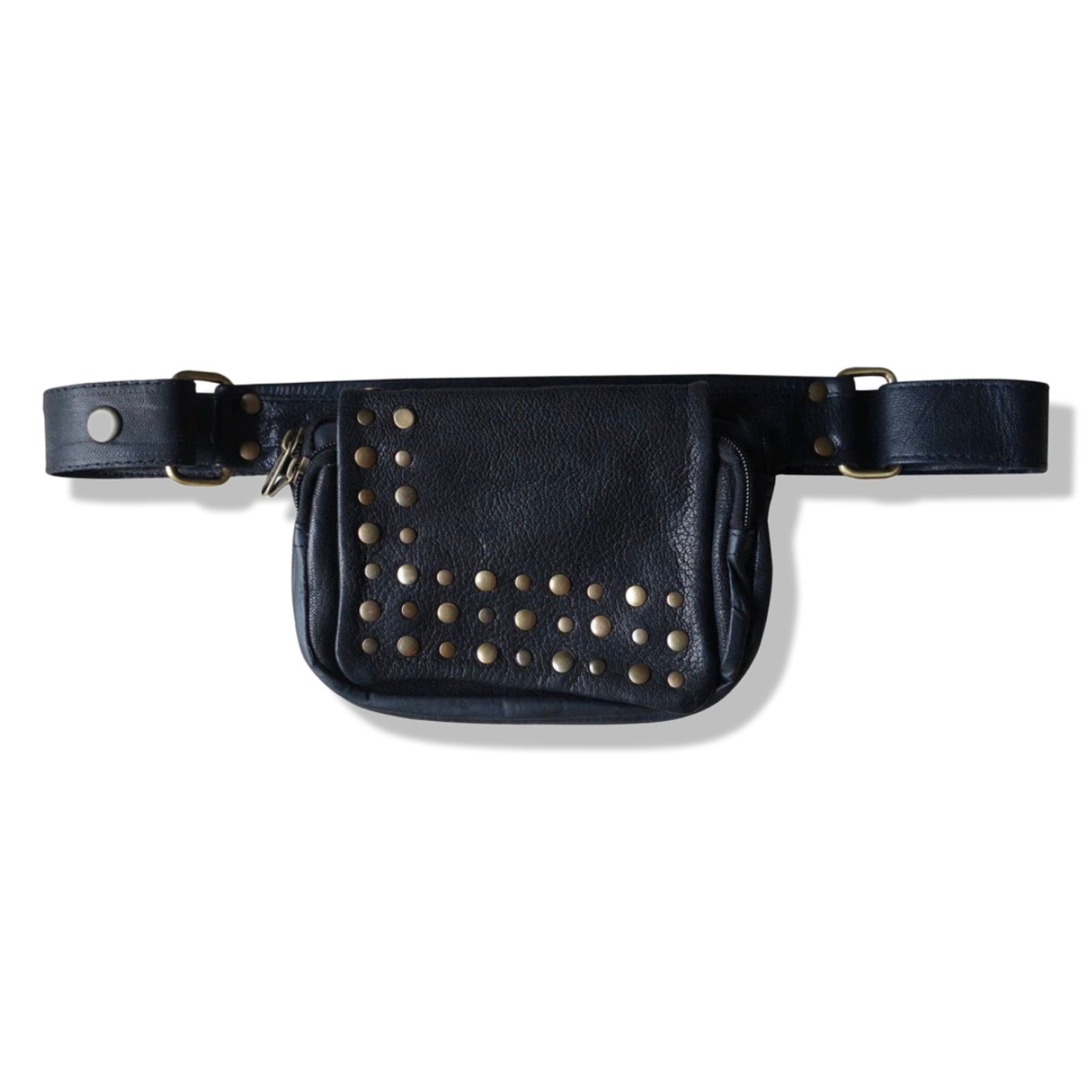 Genuine Leather Utility Pocket Belt | Studded | travel belt, fanny pack, vendor belt, festival belt, burning man, ren fair, dog walker bag