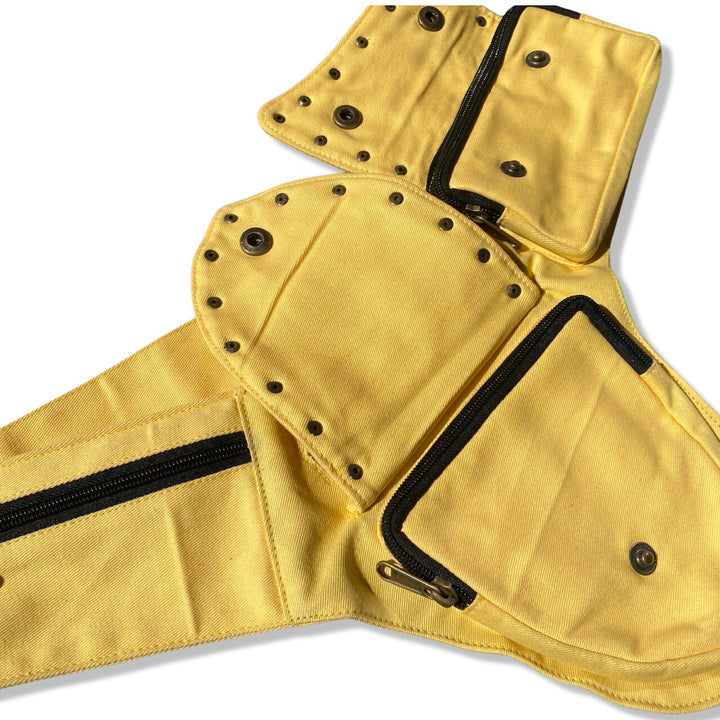 SALE Lace Cotton Pocket Belt | Yellow | travel belt, fanny pack, vendor bag, festival belt, ren fair, playa wear, dog walker bag