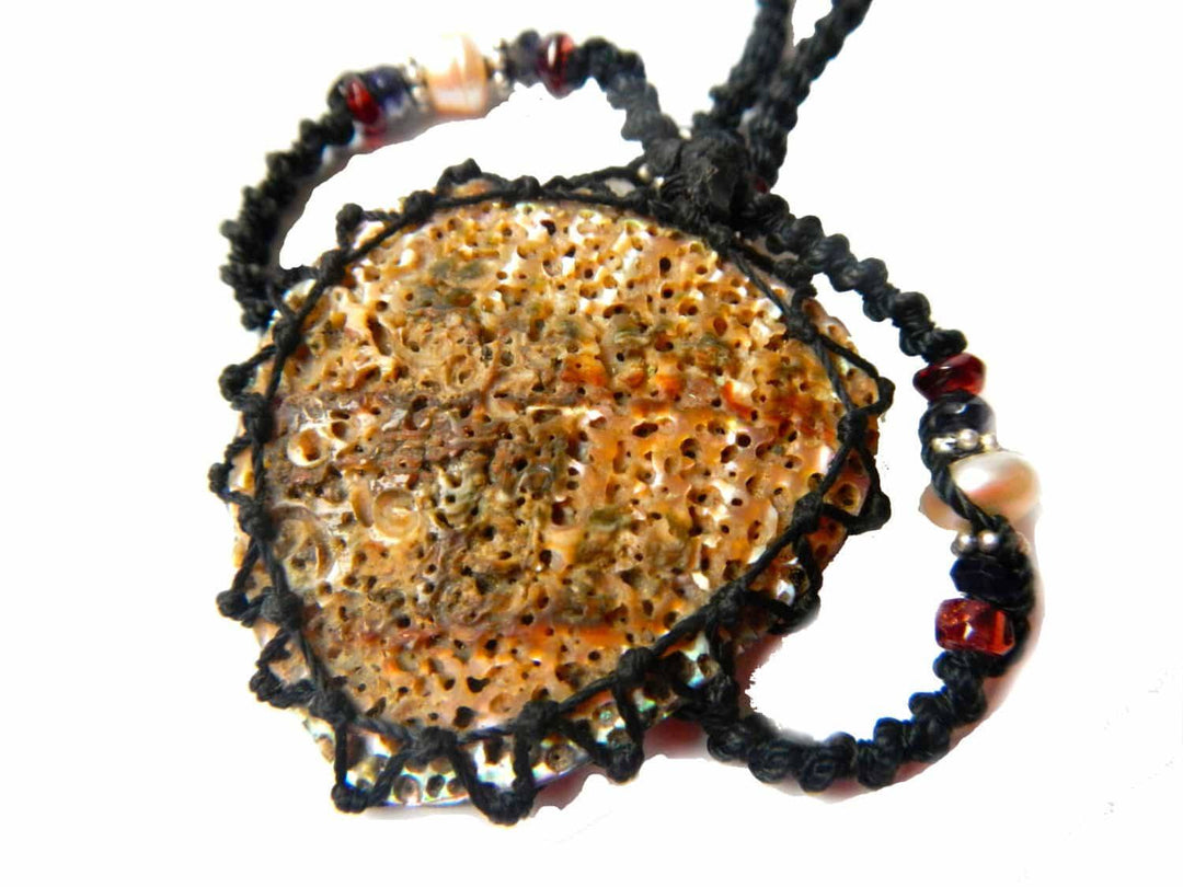 organic abalone seashell macrame Necklace – Your vessel for cleansing stone - Manifestie