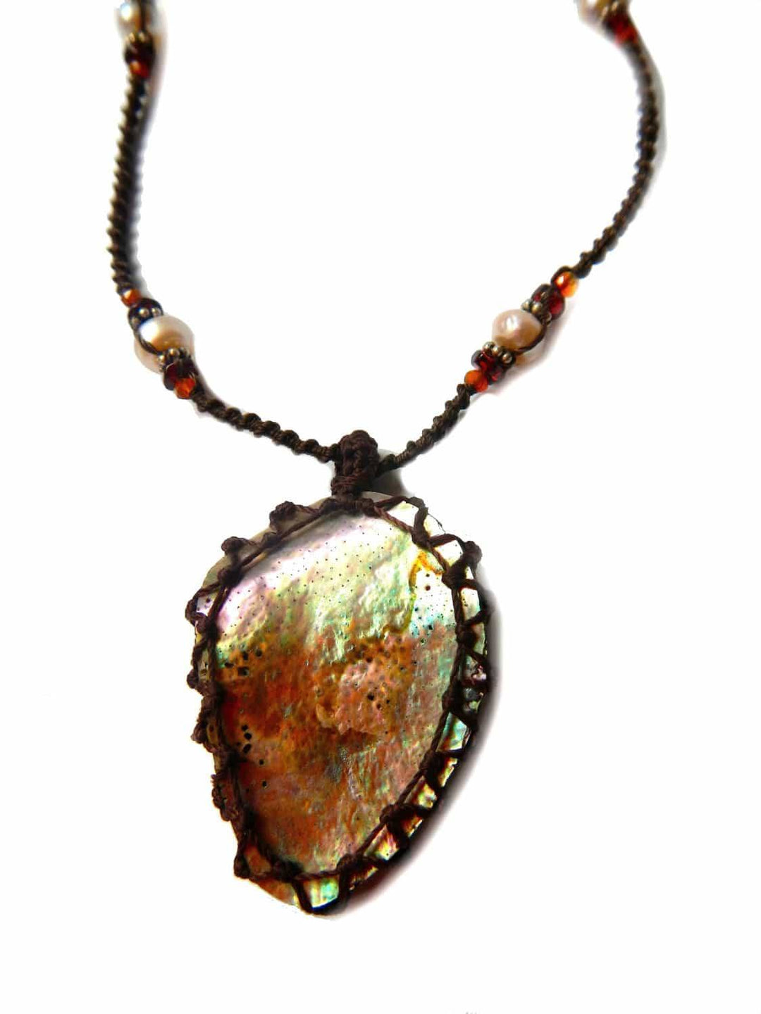 organic abalone seashell macrame Necklace – Your vessel for cleansing stone - Manifestie