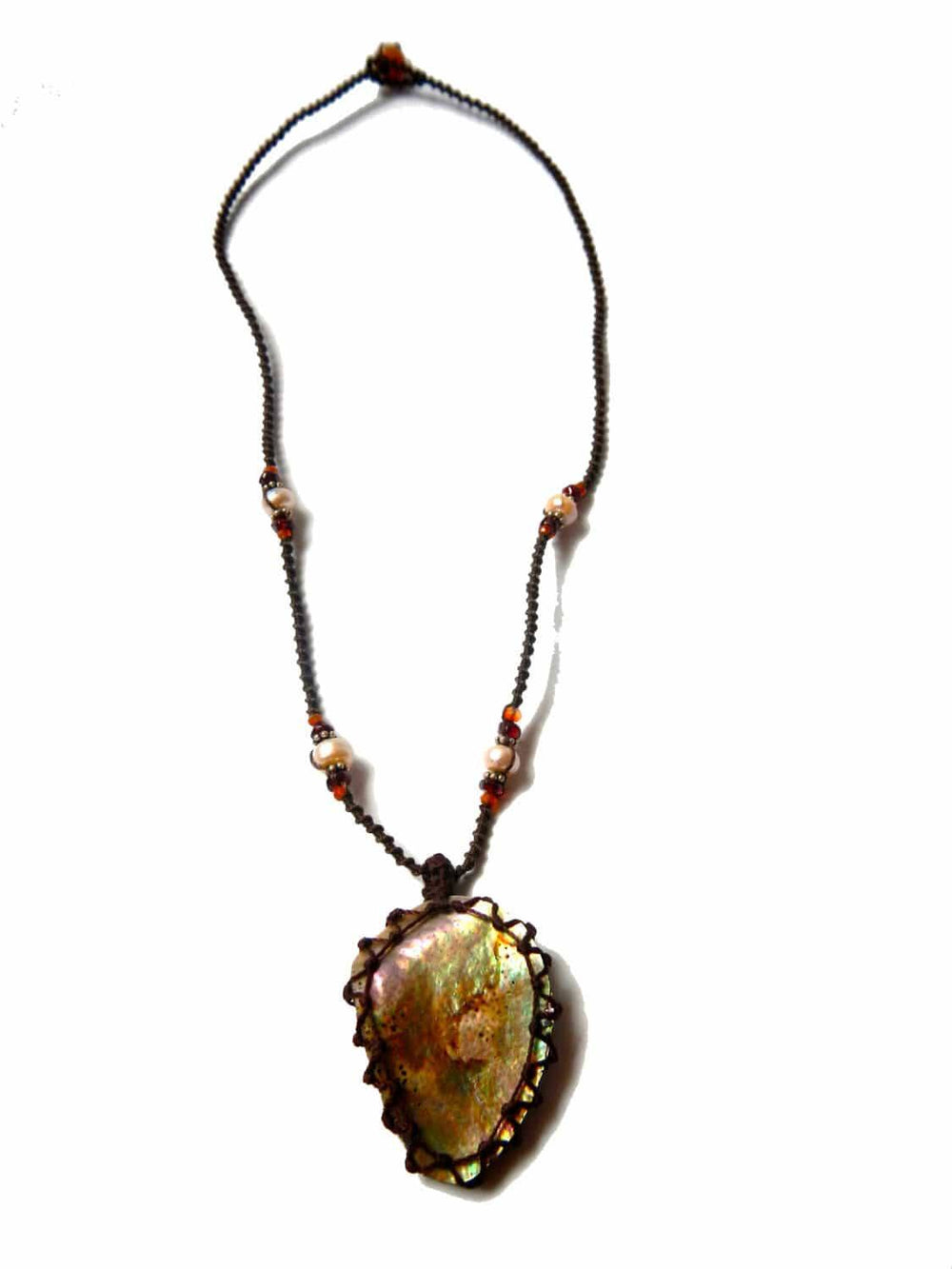 organic abalone seashell macrame Necklace – Your vessel for cleansing stone - Manifestie