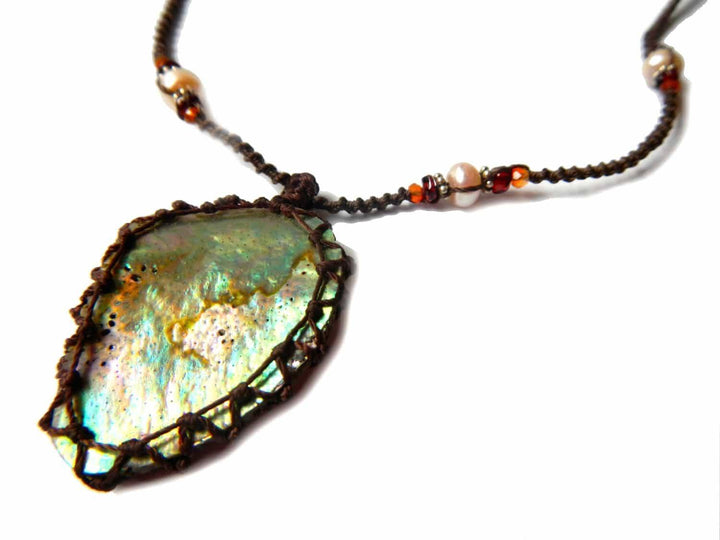 organic abalone seashell macrame Necklace – Your vessel for cleansing stone - Manifestie