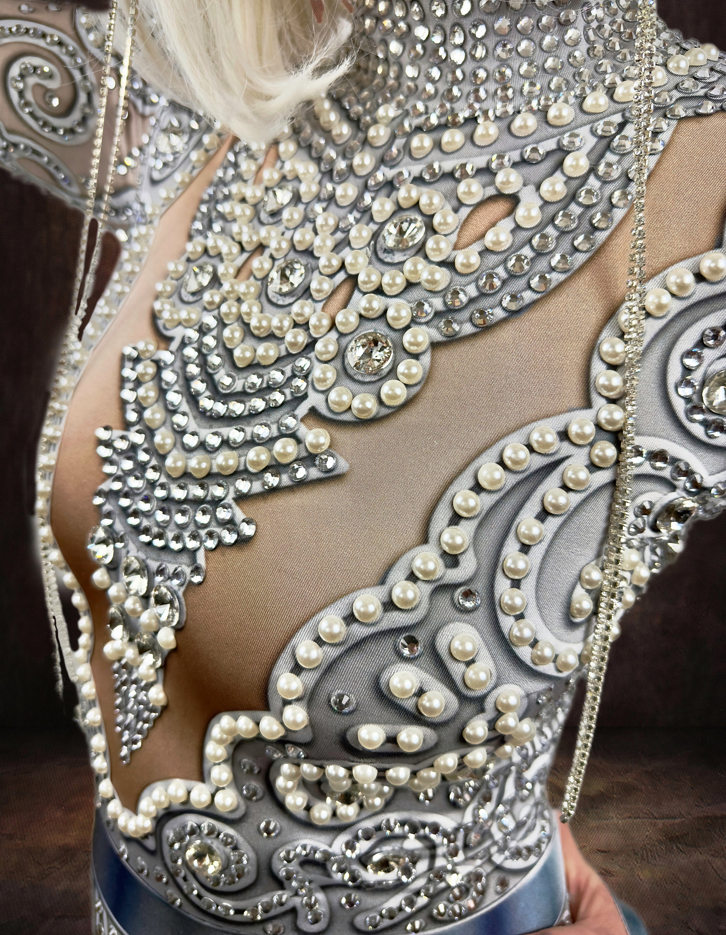 Venus Rhinestone Luxury Bodysuit / Silver Pearl Diamond Jumpsuit / Festival Wedding / Crystal Catsuit / Burning Man Performer NYE Costume