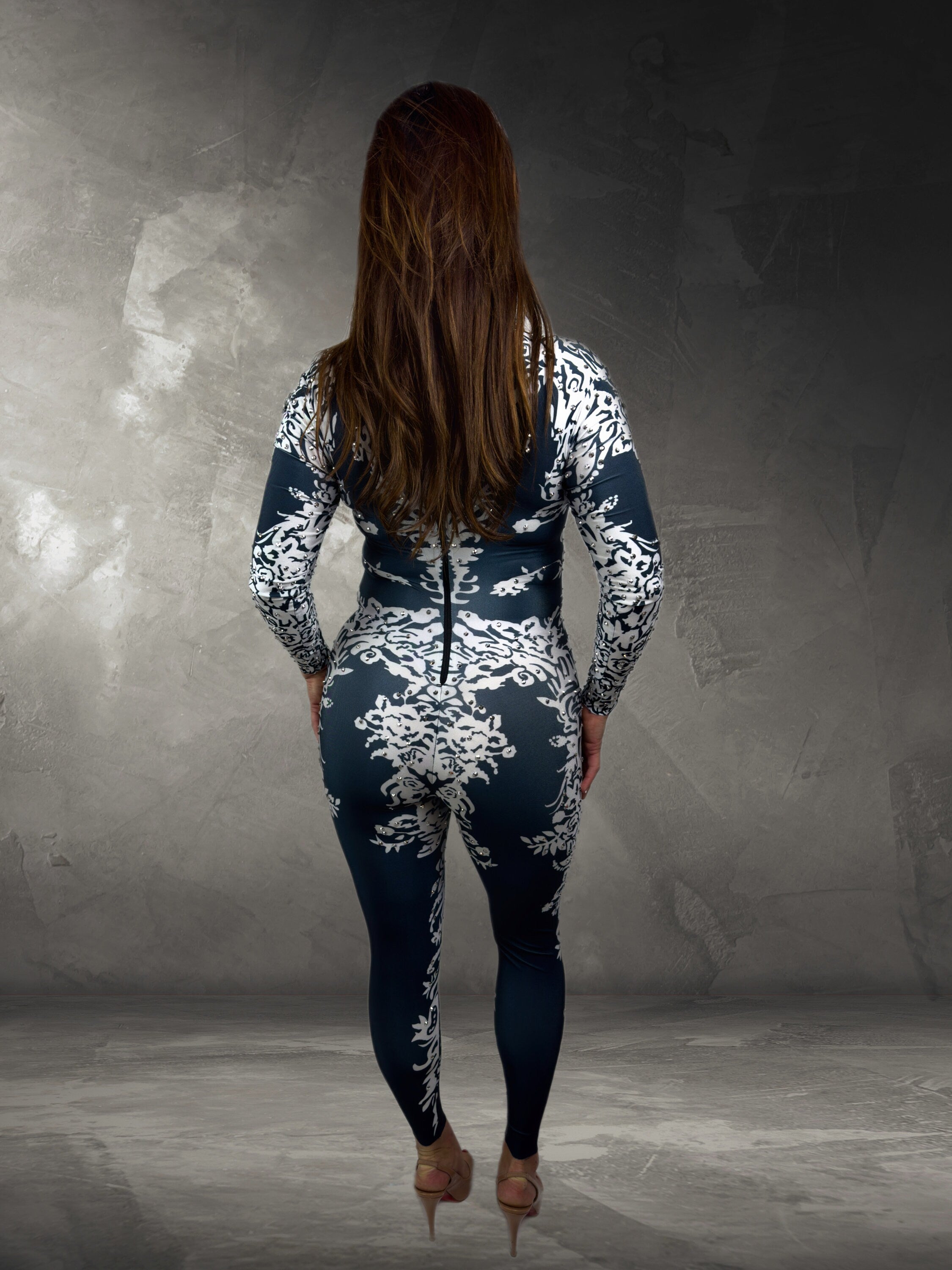 Deta Von Rhinestone Bodysuit / Black & White Diamond Catsuit / Crystal Festival Outfit / NYE Party Dress Burning Man Performer Costume
