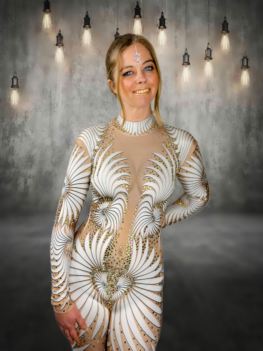 White Angel Rhinestone Bodysuit / Festival Wedding / Diamond Disco Catsuit / Feminine Divine Costume Burning Man Performer Stage Disco Dance