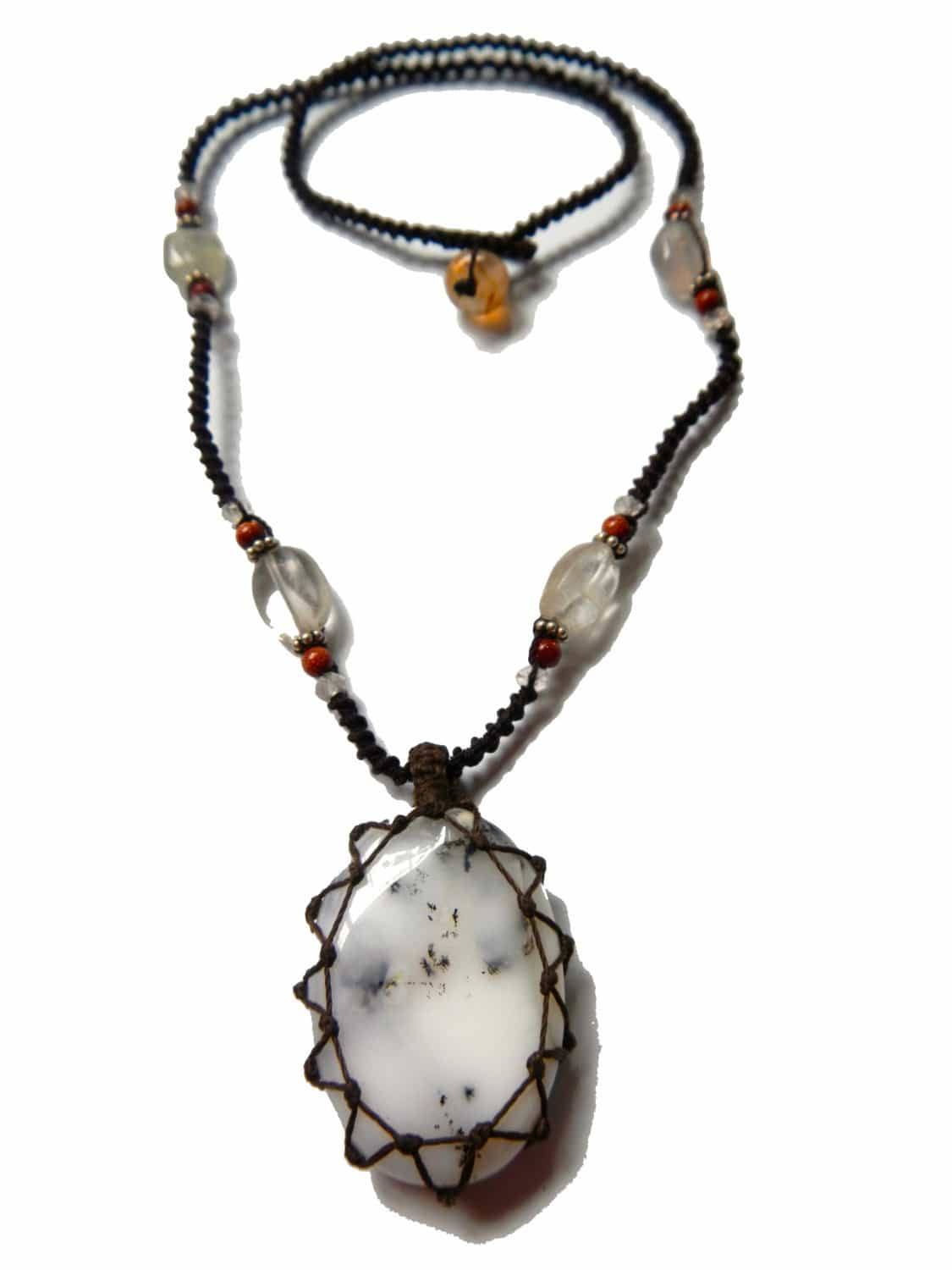 Tree Agate macrame Necklace – Your Stone For Abundance- Bohemian healing crystal - Manifestie