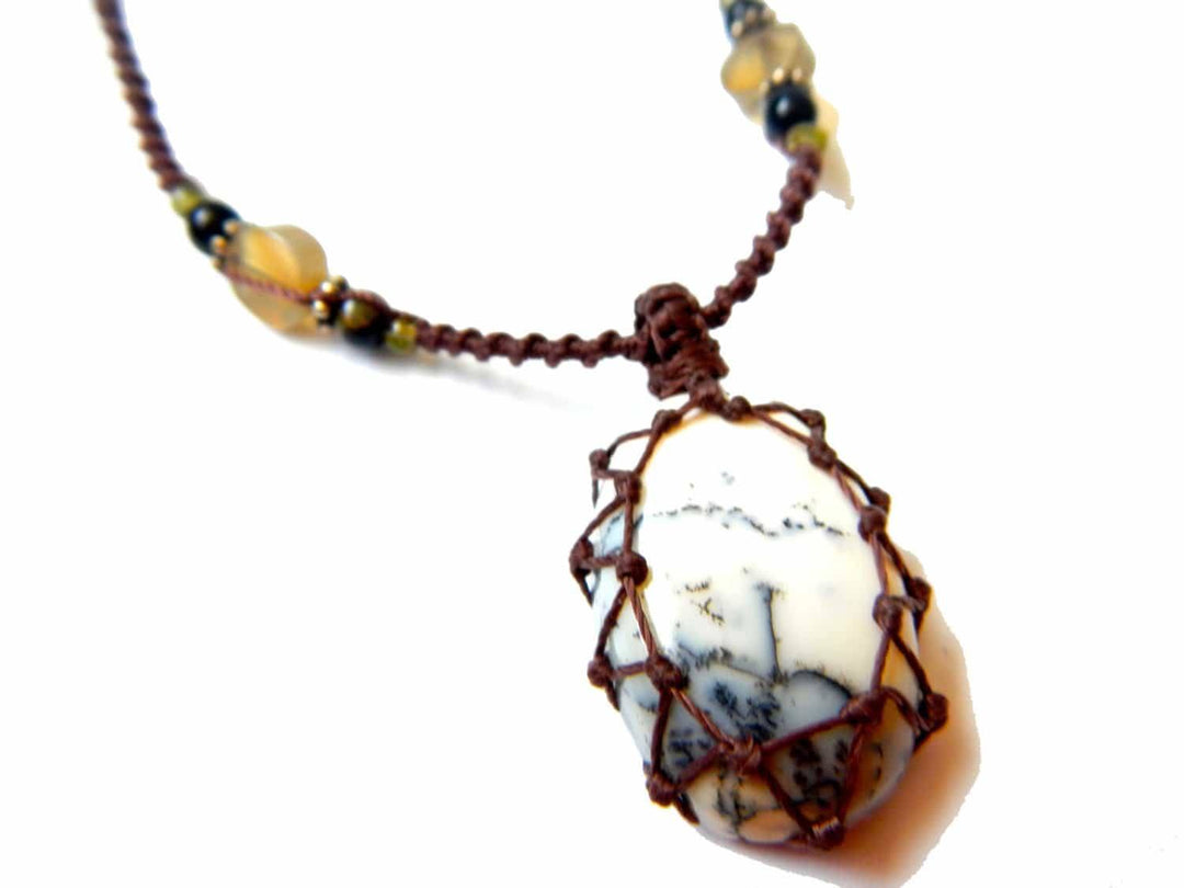 Tree Agate macrame Necklace – Your Stone For Abundance- Bohemian healing crystal - Manifestie