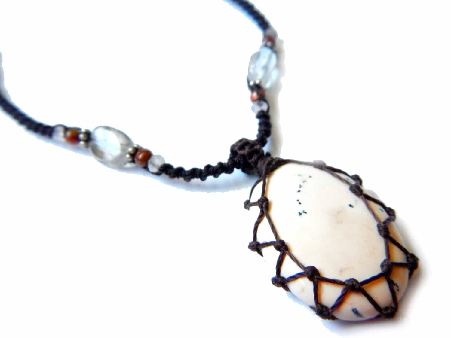 Tree Agate macrame Necklace – Your Stone For Abundance- Bohemian healing crystal - Manifestie