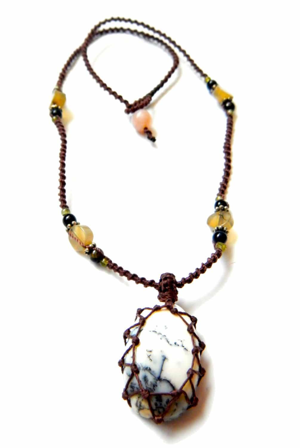 Tree Agate macrame Necklace – Your Stone For Abundance- Bohemian healing crystal - Manifestie