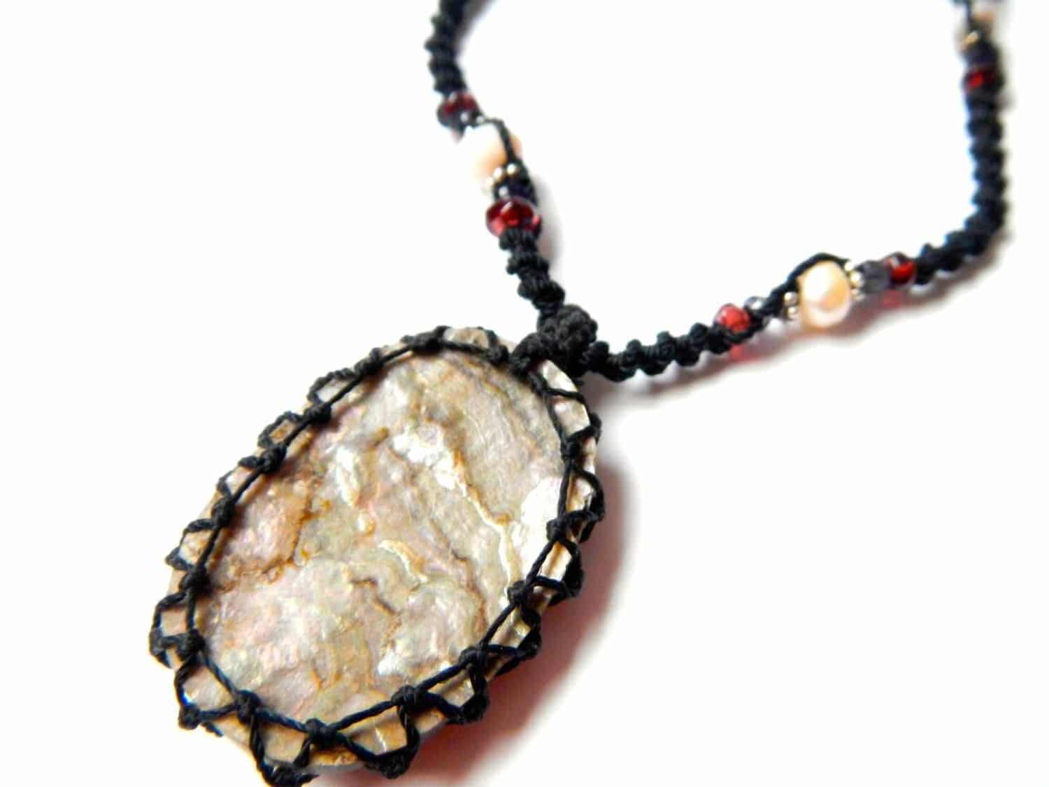 organic abalone seashell macrame Necklace – Your vessel for cleansing stone - Manifestie