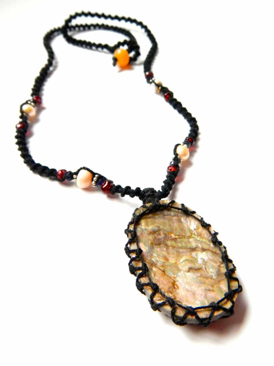 organic abalone seashell macrame Necklace – Your vessel for cleansing stone - Manifestie