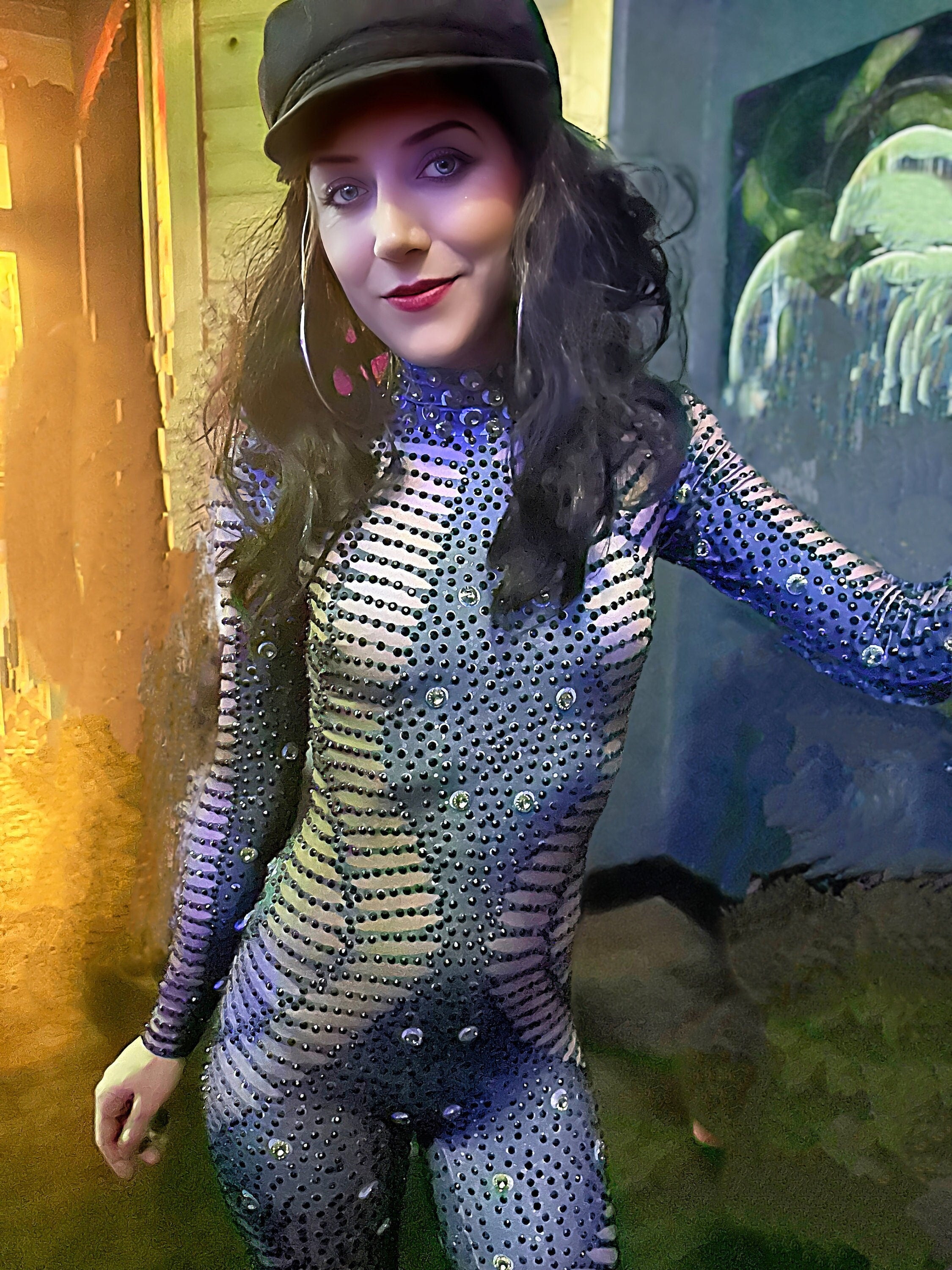 Kira Rhinestone Bodysuit / Black Diamond Party Dress Festival Outfit / Sexy Rave Crystal Catsuit / Burning Man Stage Performer Disco Costume