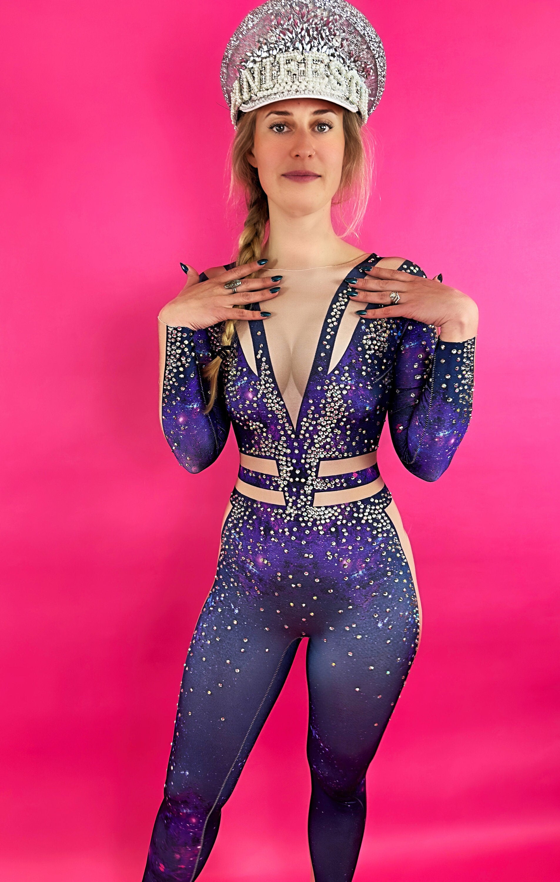 Andromeda Galaxy Rhinestone Bodysuit / Purple Diamond Catsuit / Alien Space Rave Festival / Burning Man / Dance Performer Disco Futuristic