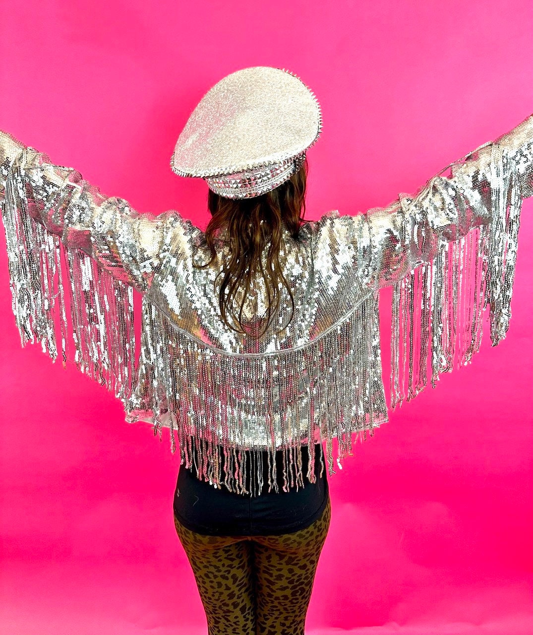 Boho Sequin Fringe Party Jacket Rainbow Sequins Fringe Jacket