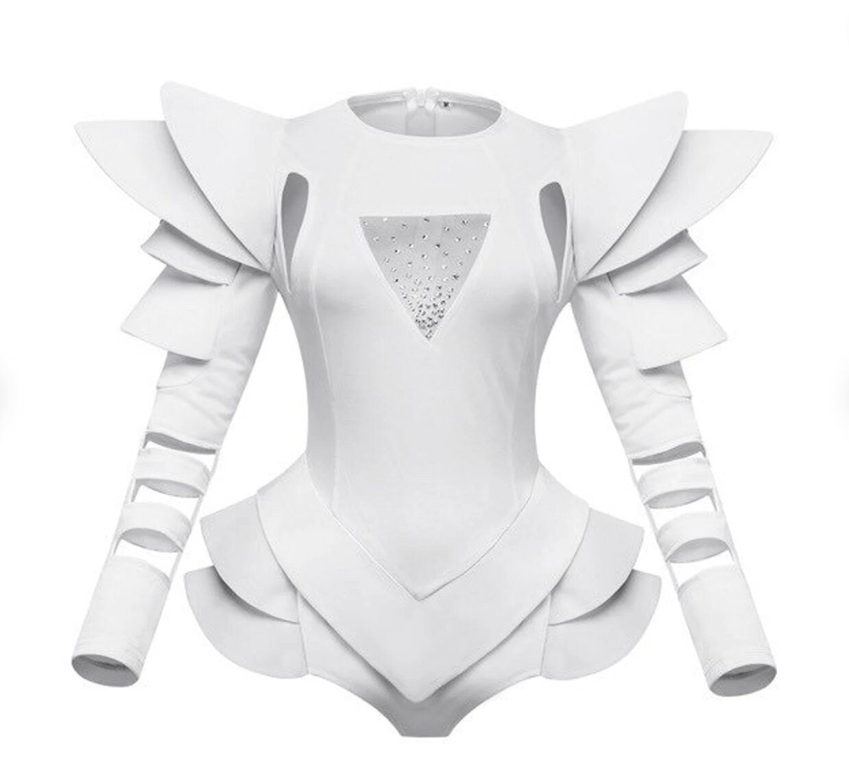 Leeloo SciFi Dress / Geometric Lady Gaga Costume / Futuristic Alien Space Girl / Cutout Shoulders Mesh Cosplay Catsuit