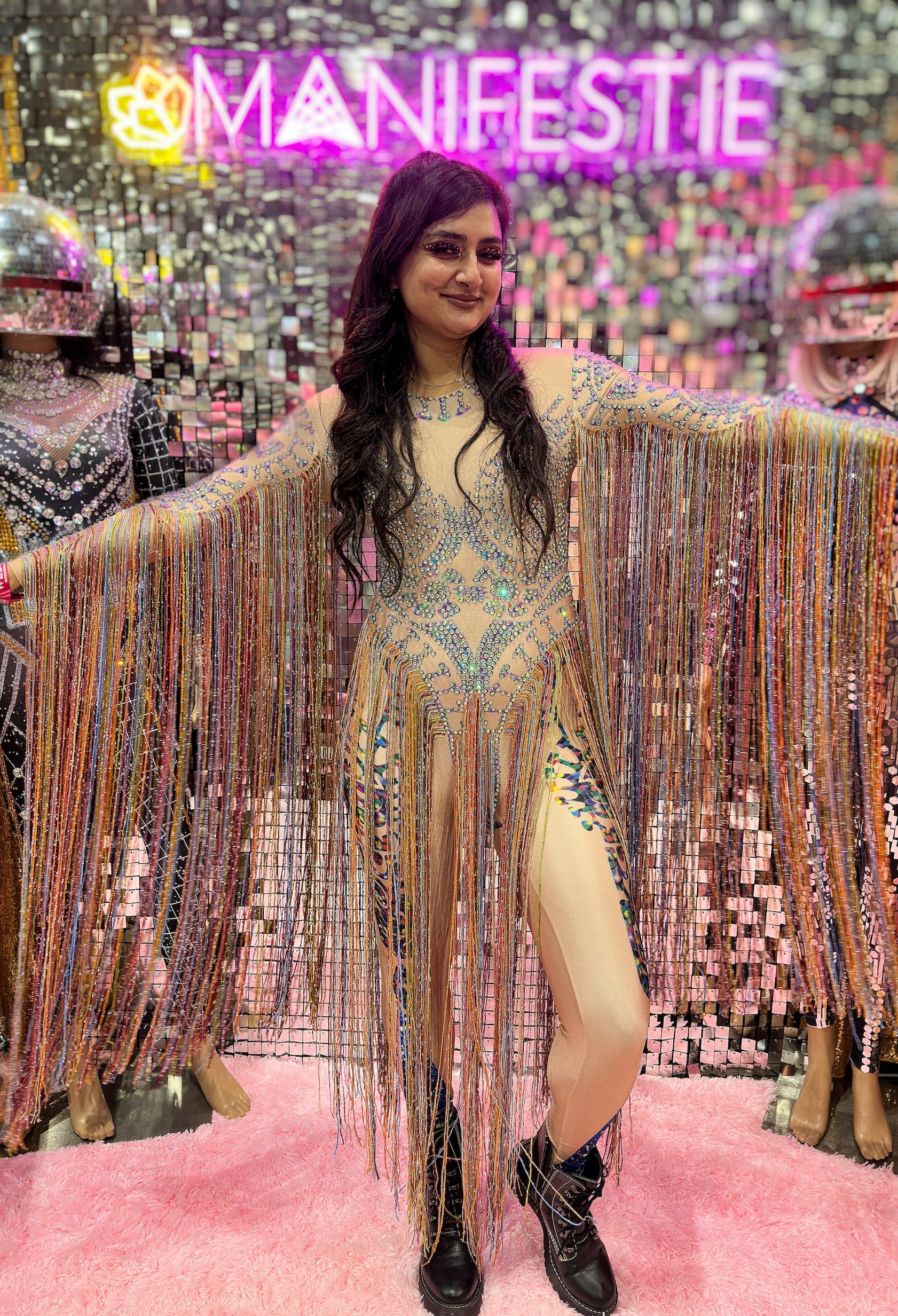 The Elton Rhinestone Bodysuit / Long Tassel Festival Outfit / Party Dress Crystal Catsuit Burning Man Dance Performer Costume Drag Fringe