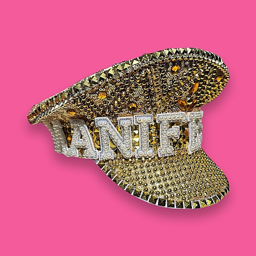 Pink Rhinestone Hat Valentines Day Jazz Fest Hat, Party Captain