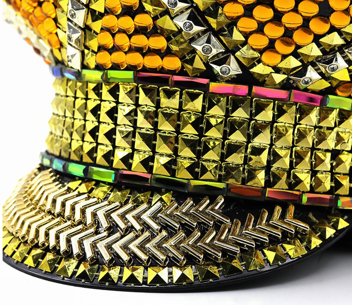 Multicolored Gold Rhinestone Hat / Sequin Hat / Party Captain Hat / Festival Hat / EDC Hat, Rave Hat / Birthday Hat / Custom Phrase Hat
