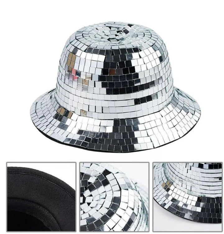 Disco Ball Bucket Hat / Glass Silver Disco Tiles / Sequin Hat / Party Hat / Festival Hat, Burning Man Hat, EDC Hat, Rave Hat / Birthday Hat