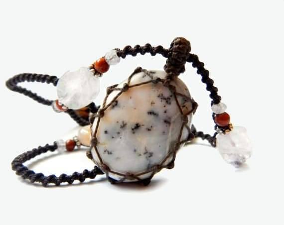 Tree Agate macrame Necklace – Your Stone For Abundance- Bohemian healing crystal - Manifestie
