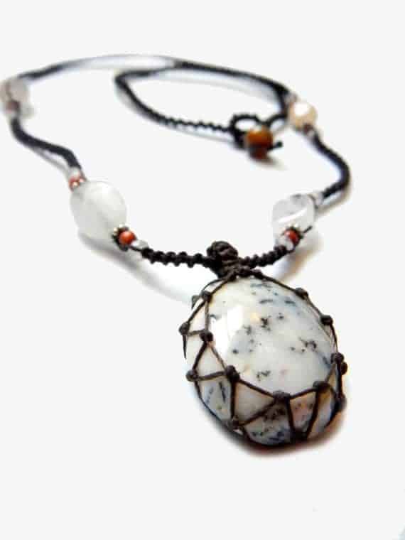 Tree Agate macrame Necklace – Your Stone For Abundance- Bohemian healing crystal - Manifestie