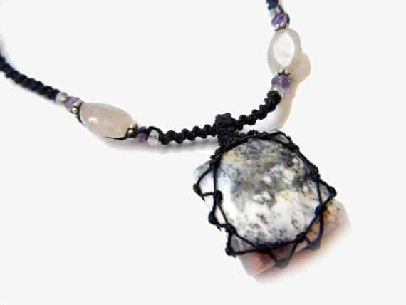 square Tree Agate macrame Necklace – Your Stone For Abundance- Bohemian healing crystal - Manifestie