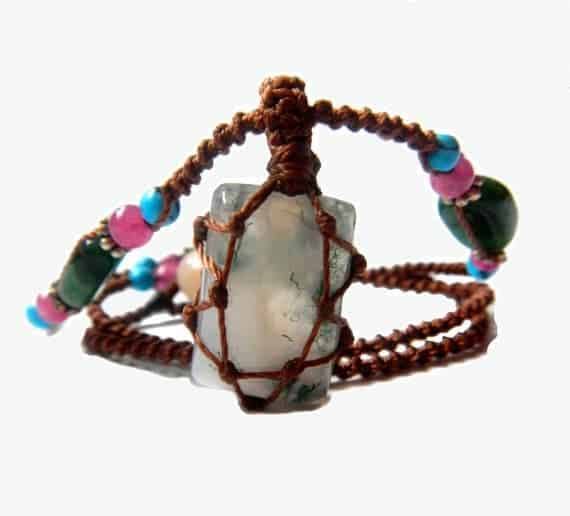 organic MOSS AGATE macrame necklace – Your Stone for Prosperity- bohemian healing crystal - Manifestie