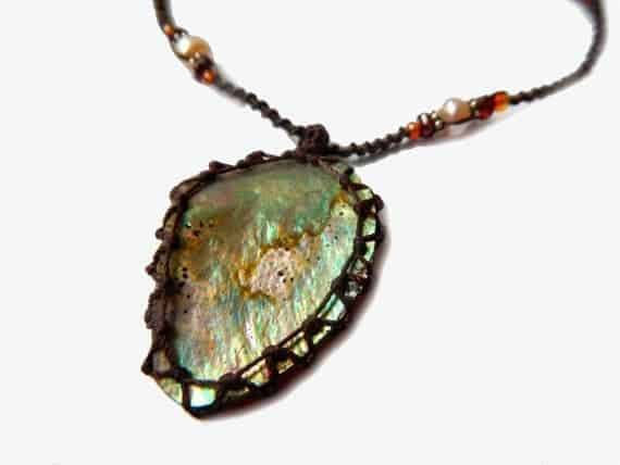 organic abalone seashell macrame Necklace – Your vessel for cleansing stone - Manifestie