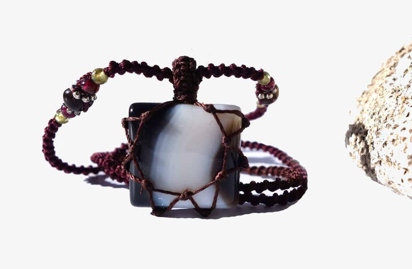 BLACK and White ONYX Macrame Necklace | Stone for Strength | Unisex Healing Crystal - Manifestie