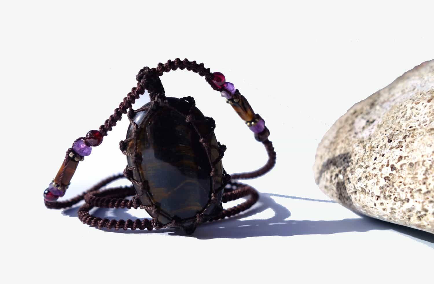 Tiger Eye Macrame Necklace | Stone for PROTECTION | Unisex Healing Crystal - Manifestie