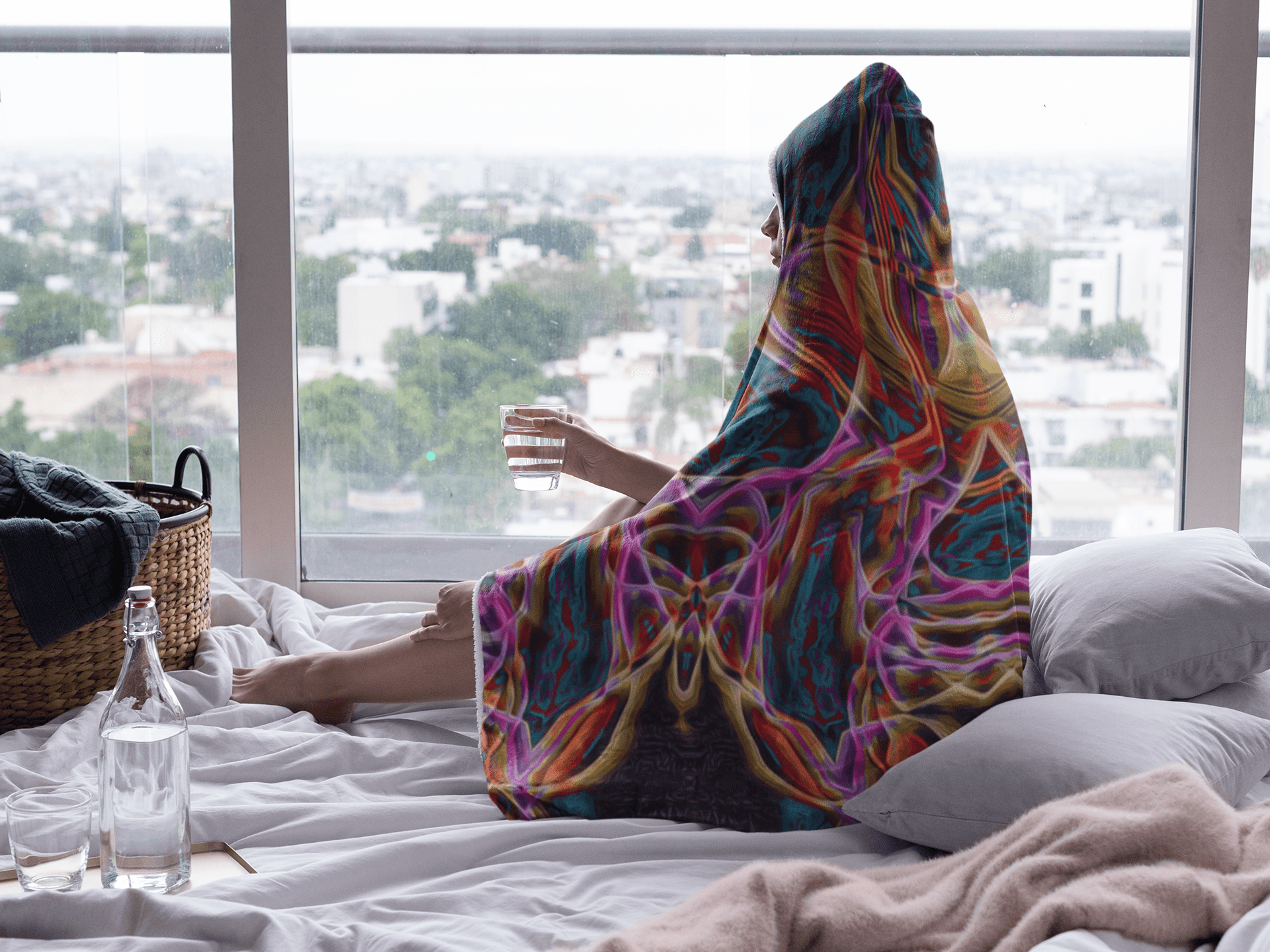 MIDNIGHT GAZE Premium HOODED BLANKET with Wrist Straps | Plush, Premium Sherpa | Kids, Adult - Manifestie