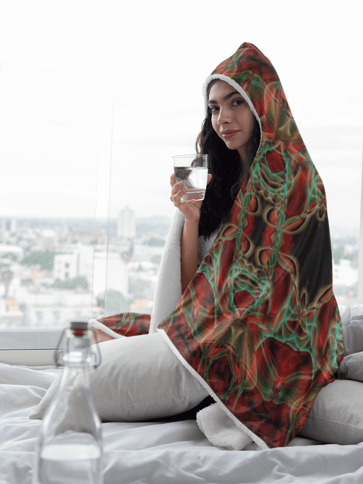 RED GAZE PREMIUM HOODED BLANKET with WRIST STRAPS | Plush, Premium Sherpa | Kids, Adult - Manifestie