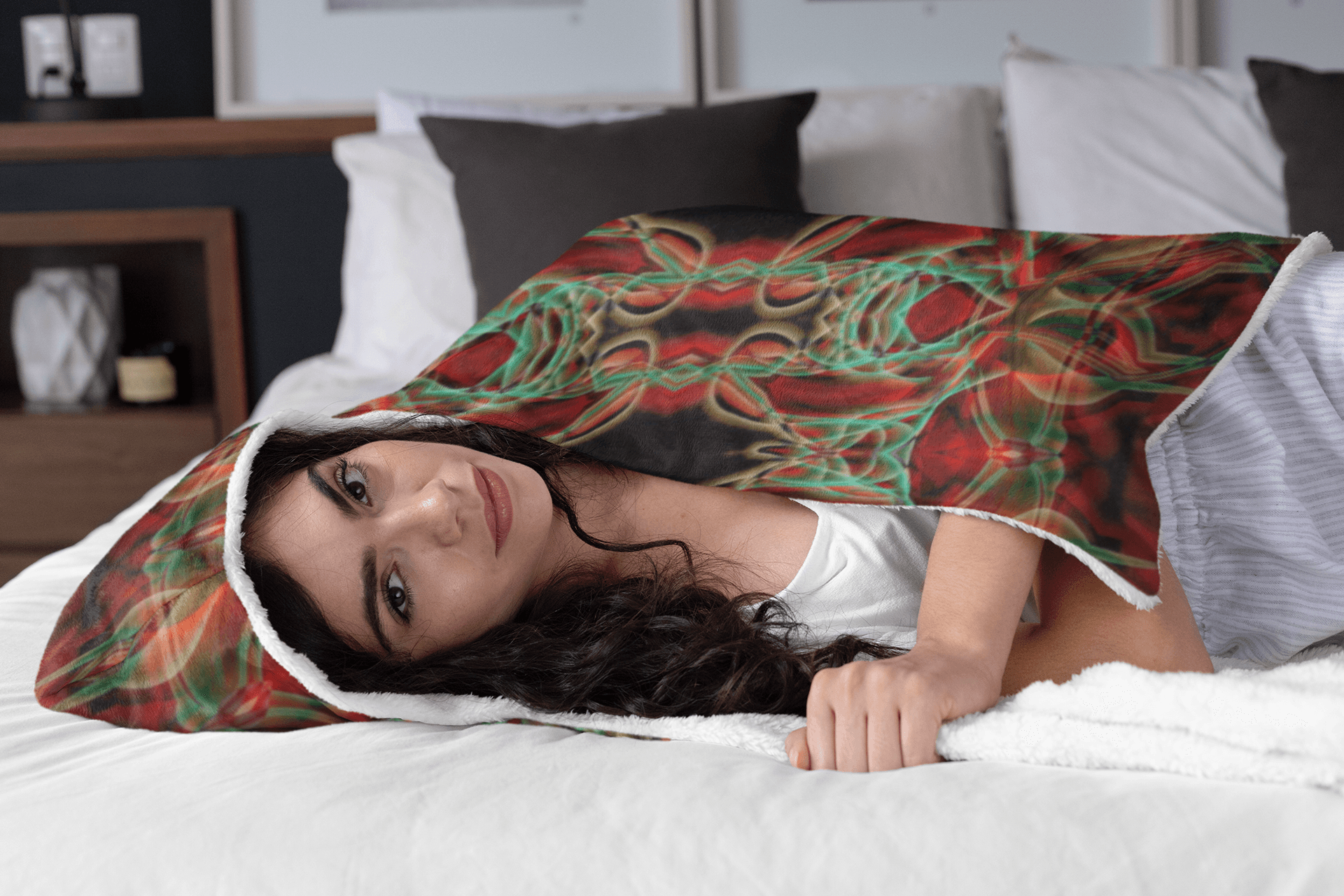 RED GAZE PREMIUM HOODED BLANKET with WRIST STRAPS | Plush, Premium Sherpa | Kids, Adult - Manifestie